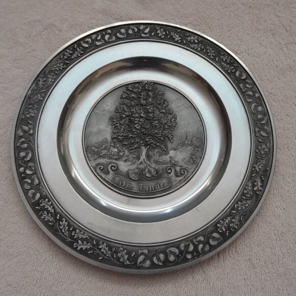 SKS Zinn 95% Pewter Wall Plate The Linden Die Linde German Vintage 9.5" Tree - Picture 1 of 4